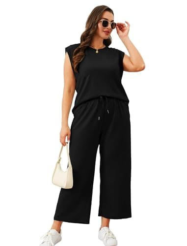 Sampeel 2 Piece Sets for Women Summer Outfits Matching Sets Women Clothing Business Casual Travel Vacation Outfits Cap Sleeve Tops Lounge Sets 2025 Black S - Image 4