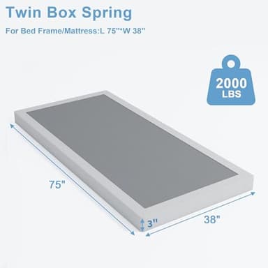 HOBINCHE Low Profile Box Spring Twin,3 Inch Box Spring for Twin Size Bed,Heavy Duty Bed Base,Metal Mattress Foundation,Easy Assembly/Noise Free/Non Slip - Image 2
