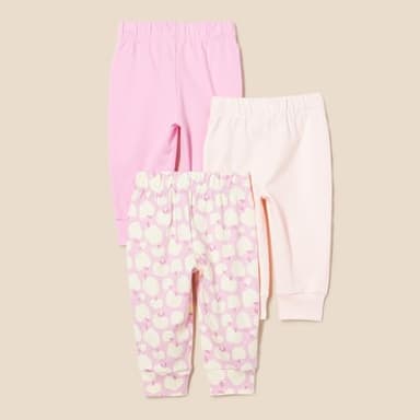 Amazon Essentials Unisex Babies' Cotton Pull-On Pants, Pack of 3, Pink/Apples, 0-3 Months - Image 2