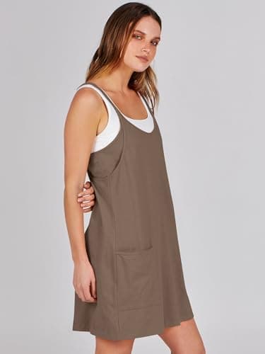 ANRABESS Women Athletic Dress Summer Tennis Workout Active Sports Mini Romper Dress Built in Shorts Travel Vacation Clothes Coffee Small - Image 4