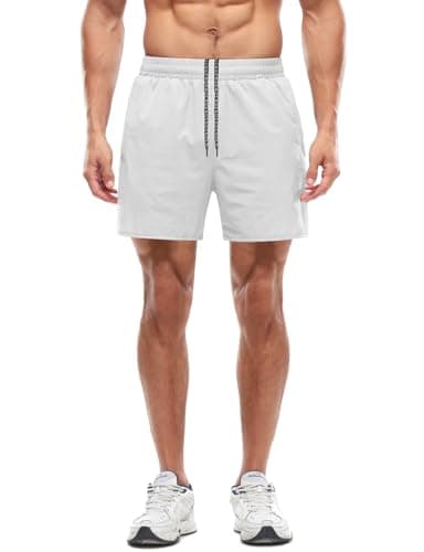 Aolesy Men’s 2 in 1 Running Shorts 5 Inch Quick Dry Workout Gym Shorts with Pockets Tennis Training Athletic Shorts with Liner for Men White - Image 4