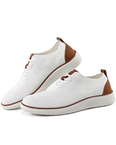VILOCY Men's Dress Sneakers Oxfords Casual Business Shoes Lace Up Lightweight Walking Knit Mesh Fashion Sneakers White,EU42 - Image 6