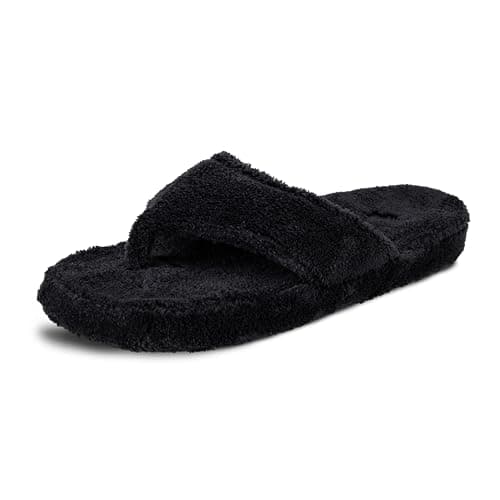 Acorn Women's Spa Thong Slippers with Cloud Contour Comfort - Arch Support and Plush Fluffy Terry Lining, Perfect for Beach, Camping, Poolside, or Bathroom Wear, Black, 9.5 - 10.5 - Image 1