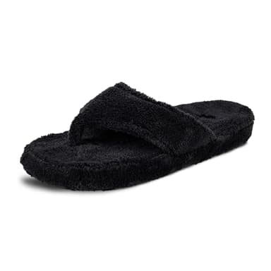 Acorn Women's Spa Thong Slippers with Cloud Contour Comfort - Arch Support and Plush Fluffy Terry Lining, Perfect for Beach, Camping, Poolside, or Bathroom Wear, Black, 9.5 - 10.5 - Image 1