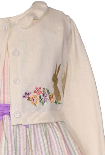 Bonnie Jean Girls Size 3M-6X Easter Bunny Sweater Seersucker Dress (Ivory-Multi, 3T) - Image 2
