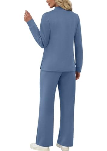 Fall Outfits for Women 2025 Two Piece Lounge Sets Fashion Business Casual Outfits Womens Clothes Comfy Workout Sets Athleisure Pajamas Loungewear Winter Clothing Mock Neck Break Sweatsuits Blue L - Image 5