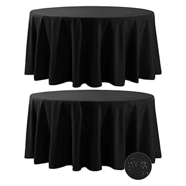 Fokitut 2 Pack Waterproof Round Tablecloth, 132 Inch, Stain Resistant and Wrinkle Polyester Table Cloth, Fabric Table Cover for Kitchen Dining, Wedding, Party, Holiday Dinner-Black - Image 1