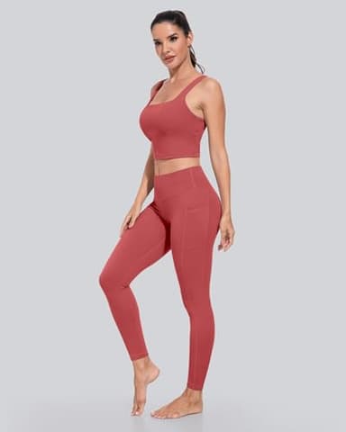 CHRLEISURE Leggings with Pockets for Women, High Waisted Tummy Control Workout Yoga Pants(5 Packs, Black,Raspberry Red,Green, Blue,White, XL) - Image 4