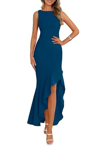 PRETTYGARDEN Wedding Guest Dresses for Women 2025 Summer Formal Gala Maxi Dress Ruffle Mermaid Cocktail Long Dresses(Lake Blue,Medium) - Image 1