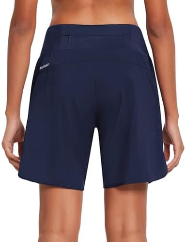 baleaf Womens' 7" Athletic Long Shorts High Waisted Running Workout Shorts Quick Dry with Zipper Pocket Casual Summer Navy Size S - Image 2