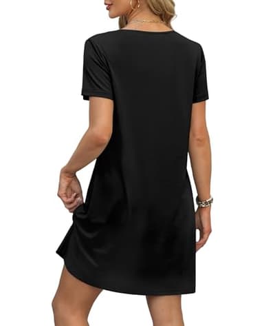 OFEEFAN Vestidos de Verano para Mujer Loose V Neck Summer Dresses T Shirts Casual Dress Sundresses Swing Coverup Beach Vacation Essentials Fashion A Black M - Image 4