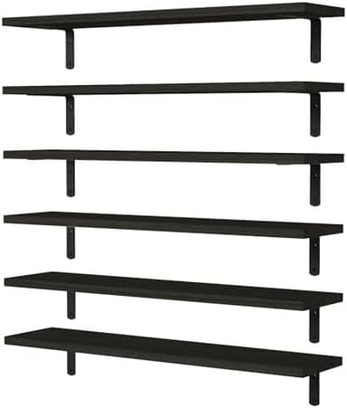 WOPITUES Wood Floating Shelves Set of 6, 24 inch Long Floating Shelves for Wall Decor, Farmhouse Shelf for Bedroom, Bathroom Storage Shelves, Book Shelves for Living Room - Black - Image 2