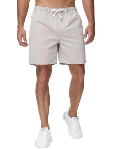 Yundobop Men's Casual 7 Inch Shorts Twill Drawstring Summer Beach Stretch Golf Shorts with Zipper Pockets Beige 28 - Image 2