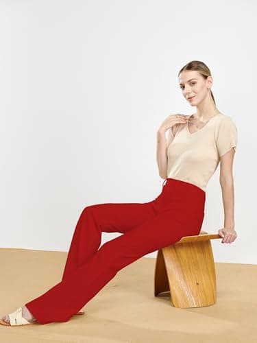 Tapata Women's 28''/30''/32''/34'' Stretchy Bootcut Dress Pants with Pockets Tall, Petite, Regular for Office Work Business 34",Red,M - Image 8