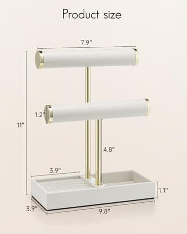 Vlando 2 Tier Bracelet Holder Organizer with Tray - Leather Jewelry Stand Organizer for Women - Jewelry Holder Display for Necklace, Watches, Rings, Earrings, Bangle, Scrunchie - White - Image 5
