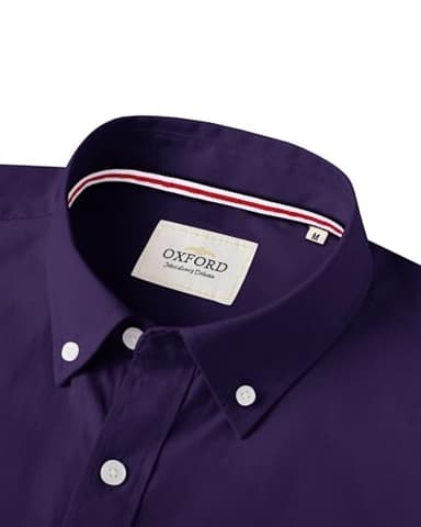 Alimens & Gentle Mens Solid Oxford Shirt Long Sleeve Dress Shirt Work Casual Button Down Shirts with Pocket Dark Purple - Image 2