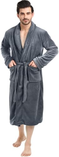 NY Threads Mens Robe, Luxury Plush Fleece Mens Bathrobe, Spa Bath Robe for Men, Large-X-Large, Grey - Image 5