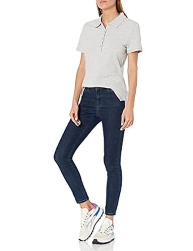 Amazon Essentials Women's Short-Sleeve Polo Shirt (Available in Plus Size), Light Grey Heather, XX-Large - Image 4