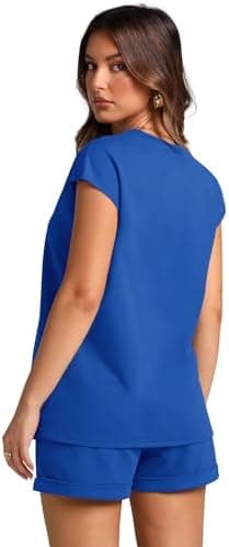 WIHOLL 2 Piece Sets for Women Casual Summer Travel Vacation Outfits Cap Sleeve Shorts Lounge Set - Image 6