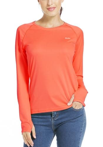 Willit Women's UPF 50+ Sun Protection Shirt Long Sleeve SPF UV Shirt Rash Guard Swim Hiking Fishing Tops Lightweight Tangerine M - Image 1
