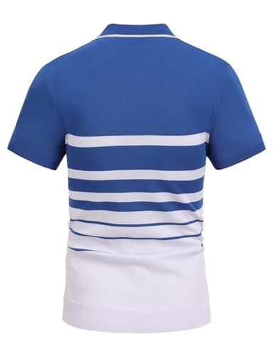 COOFANDY Men's Short Sleeve Polo Shirts Striped Knit Polo Shirt Lightweight Fashion Casual Collared T Shirts, Blue and White, Medium - Image 4