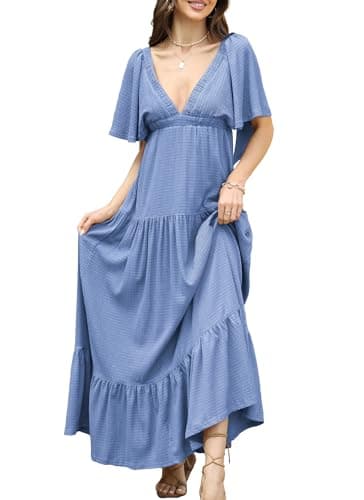 Kikibell Summer Maxi Dress Formal Dresses for Wedding Guest Dress Vacation Dresses for Women Plus Size Pastel Blue XL - Image 3