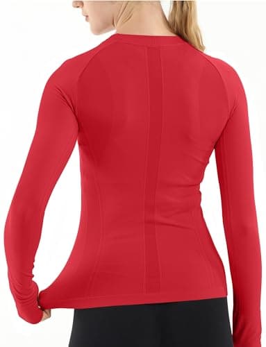 MathCat Seamless Workout Shirts for Women Long Sleeve Yoga Tops Sports Running Shirt Breathable Athletic Top Slim Fit Red - Image 2