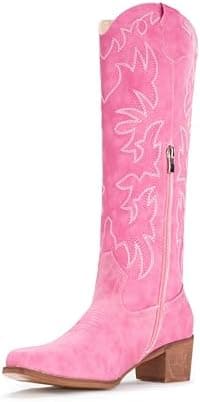 IUV Cowboy Boots For Women Knee High Western Cowgirl Boots Snip Toe Side Zipper Chunky Heel - Image 2
