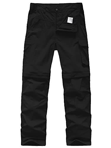 linlon Kids' Cargo Pants, Boy's Casual Outdoor Quick Dry Waterproof Hiking Climbing Convertible Trousers #9016-Black-L - Image 1