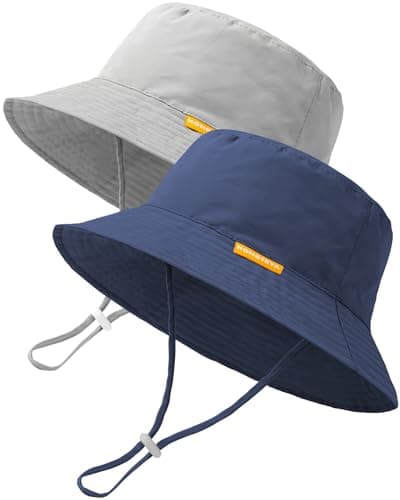 2-Pack Baby Sun Hat Kids Summer UPF 50+ Sun Protective Toddler Bucket Hat Wide Brim Adjustable Beach Hats for Boys Girls Age 0-6 Years (Grey + Blue) - Image 1