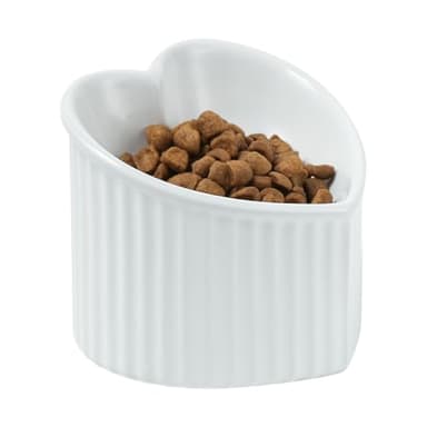 5.5 Inch Raised Tilted Cat Food Bowl, Elevated Ceramic Cat Bowl, Love Heart Shape, Slanted Pet Feeding Dish, Stress Free Feeder Bowl for Kitty, Small Cats, Protect Pet's Spine, 1 Pack - White - Image 1