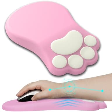 L-SPOUTTO Ergonomic Mouse Pad with Wrist Rest,Cute Cat Paw Mousepad Wrist Support,Comfortable Massage Design Computer Pain Relief Mouse Pad with Non-Slip PU Base for Desk Laptop Gaming Office,Pink - Image 1