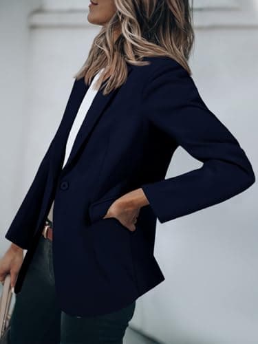 Cicy Bell Womens Casual Blazers Open Front Long Sleeve Work Office Suit Jackets Blazer Navy - Image 3