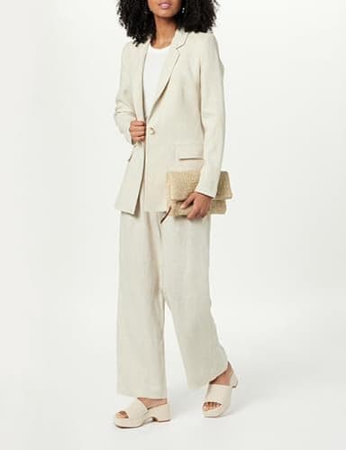 The Drop Women's Amalia Relaxed Pleated Trousers, Natural Linen, S - Image 4