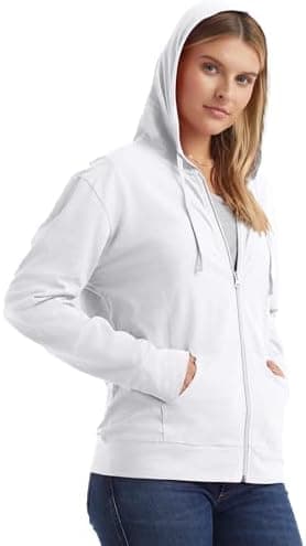 Hanes Womens Slub Knit Full-zip Hoodie, Textured Cotton Zip-up T-shirt For Fashion-hoodies, White, Large US - Image 5