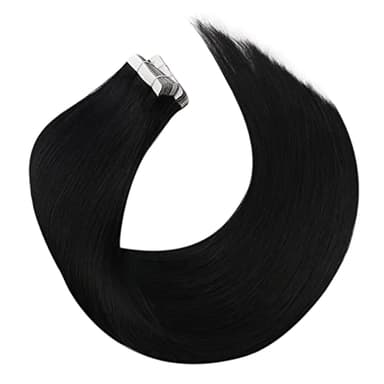 Moresoo Black Tape in Hair Extensions Human Hair Seamless Hair Extensions Tape in Jet Black Extensions Human Hair Glue in Real Hair Glue in Human Hair 22 Inch #1 20pcs 50g - Image 9