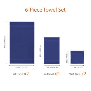 Amazon Basics 6 Piece Oversized Fade resistant Towel set, 100% Cotton towels for bathroom, soft and absorbent, 2 Bath Towels, 2 Hand Towels and 2 Washcloths bathroom towel set, Navy Blue - Image 9