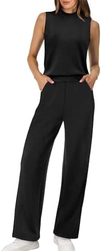 XIEERDUO Two Piece Sets for Women Summer Outfits Travel Mock Neck Lounge Sets Wide Leg Pants Beach Vacation Clothes - Image 4