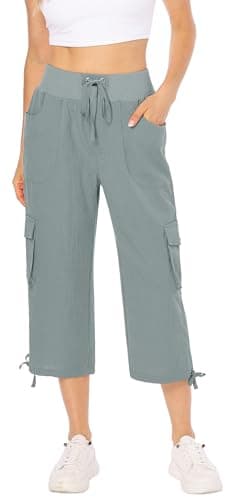 MISS MOLY Women's Cargo Capris Hiking Running Pants Loose Button Decor Lightweight Quick Dry Button Pockets 2XL Grey-Green - Image 3