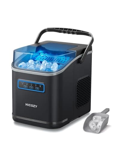 HiCOZY Clear View Ice Maker Countertop, Self-Cleaning Ice Machine with Ambient Lights, Ice in 6Mins, 26 lbs/Day, 2 Sizes of Bullet Ice for Apartment/Kitchen/Office/Home Bar(Black) - Image 1