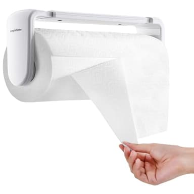 simpletome Paper Towel Holder ONE Hand Tear Adaptive Tension Arm Adjustable Length 9.4-11inch/24-28cm (White) - Image 1