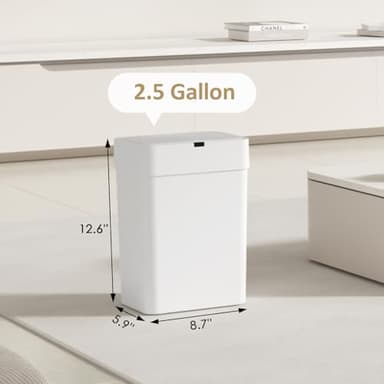 SYNCVIBE Slim Bathroom Trash Can with Lid 2.5 Gallon Motion Sensor Trash Bin, 9.5 Liter Automatic Garbage Can, Waterproof Plastic Waste Basket, Smart Trash Can for Office, Bedroom, Kitchen - Image 2