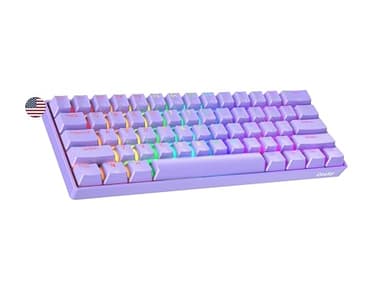 Geeky GK61 60% | Hot Swappable Mechanical Gaming Keyboard | 61 Keys Multi Color RGB LED Backlit for PC/Mac Gamer | ANSI US American Layout (Lavender, Mechanical Blue) - Image 1