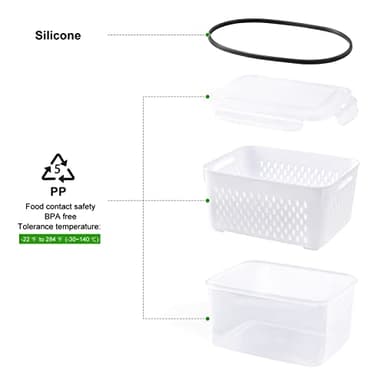 5 PCS Large Fruit Containers for Fridge - Leakproof Food Storage Containers with Removable Colander - Dishwasher & microwave safe Produce Containers Keep Fruits, Vegetables, Berry, Meat Fresh longer - Image 8