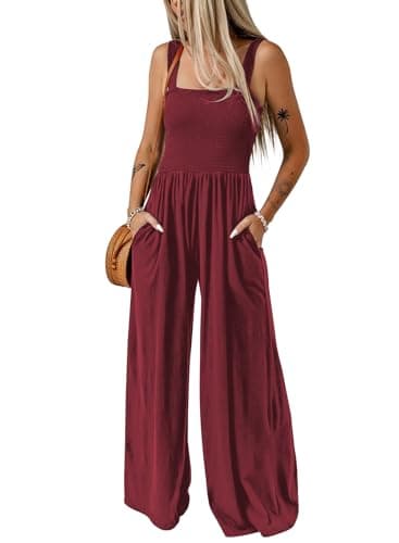 Dokotoo Womens Plus Size Red Jumpsuits for Women Overalls Loose Casual Wide Leg One Piece Sleeveless Solid Jumpsuit Long Pant Rompers with Pockets X-Large - Image 1