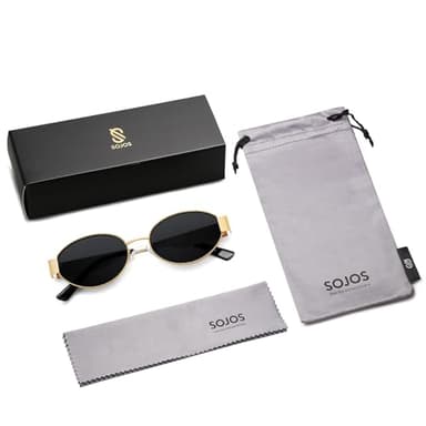 SOJOS Retro Oval Sunglasses for Women Trendy Classic Shades UV400 Protection, Gold/Grey - Image 7