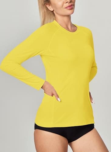 IUGA Rash Guard for Women UPF 50+ SPF UV Protection Long Sleeve Workout Tops with Pockets Dry Fit Hiking Swim Shirt Yellow - Image 5