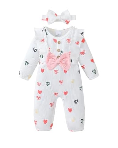 Mioglrie Baby Girl Clothes 6-12 Month Newborn Jumpsuit Infant One Piece Outfits Girls Summer Button Ruffle Romper Cute Heart Pink Bodysuits - Image 1