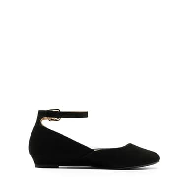 DREAM PAIRS Women's Dress Flats Ballet Low Wedge Round Toe Ankle Strap Comfortable Casual Flats Shoes,Size 6.5,Black/Suede,REVONA - Image 2