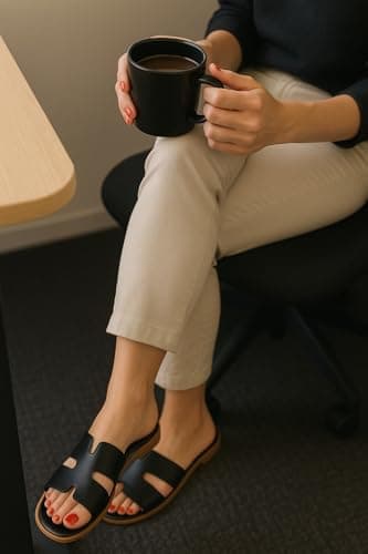 CUSHIONAIRE Voyage Cutout Strap Slides for Women, Slip On Summer Flats, Trendy Footwear, Comfortable Vacation Style Sandals for Women 2025, BLACK 8.5 - Image 6